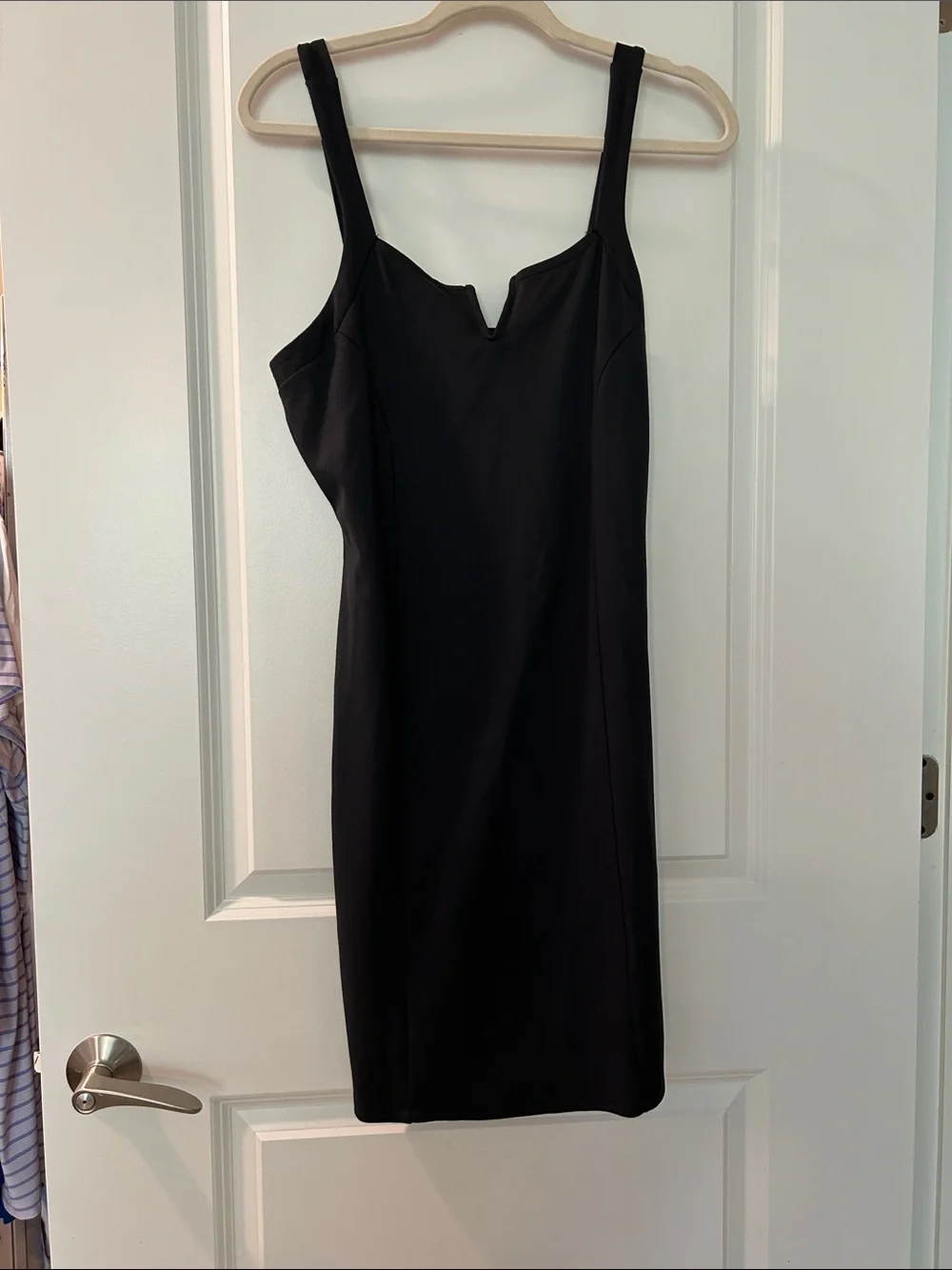 Derek Heart Black Midi Sheath Dress with Notch Neck